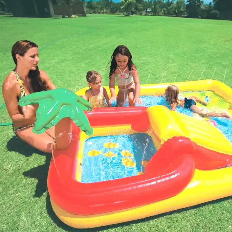 Centre de jeux aquatique gonflable Intex 100 x 77 pour enfants avec piscine familiale de 2,6 m x 1,75 m pour 2-3 enfants, bleu et blanc