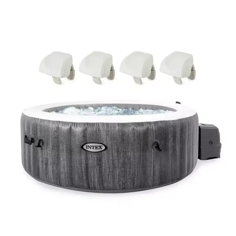 Intex PureSpa Plus Greywood Portable Inflatable Bubble Hot Tub Jet Spa with 4 Adjustable Cushioned Foam Headrest Pillow Accessory