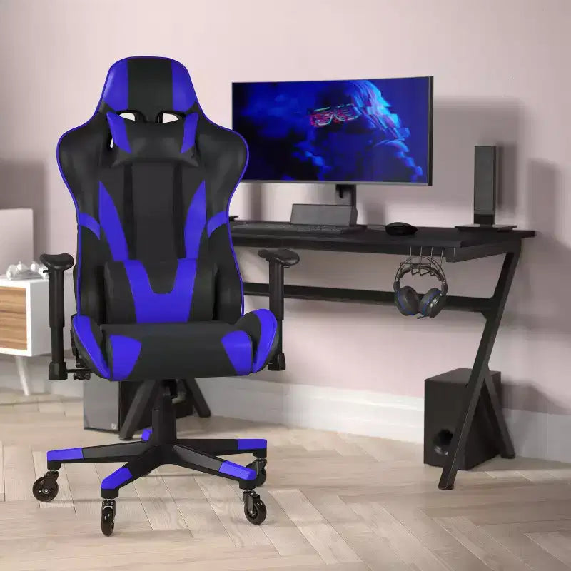 Flash Furniture X20 Sedia da gaming, sedia da ufficio da corsa per computer PC, regolabile con schienale reclinabile e ruote trasparenti