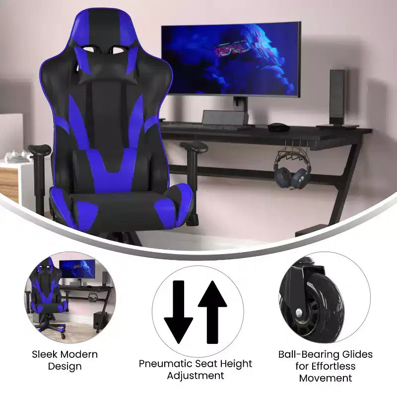 Flash Furniture X20 Sedia da gaming, sedia da ufficio da corsa per computer PC, regolabile con schienale reclinabile e ruote trasparenti