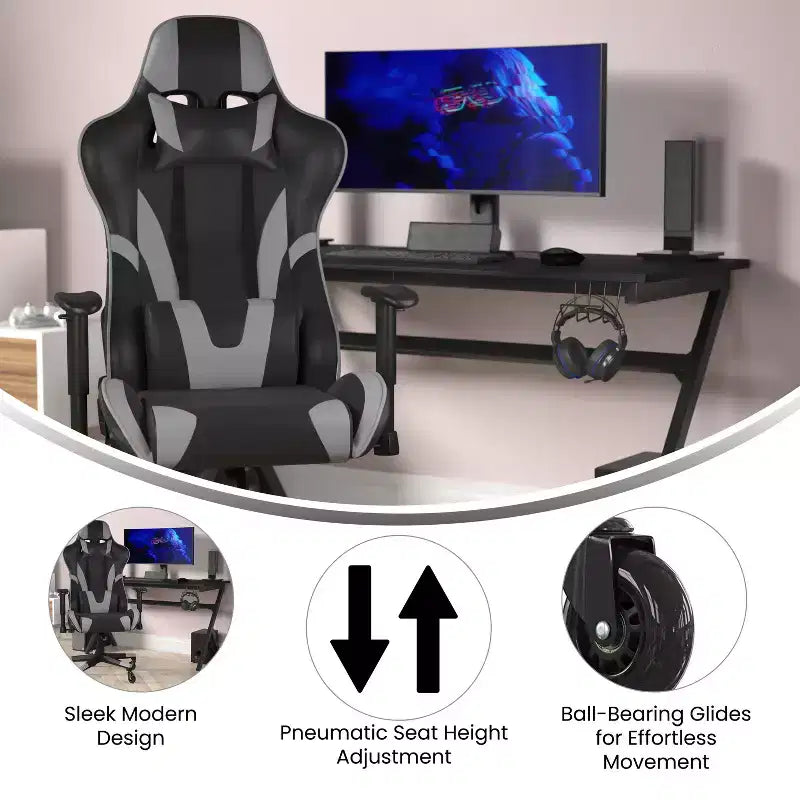 Flash Furniture X20 Sedia da gaming, sedia da ufficio da corsa per computer PC, regolabile con schienale reclinabile e ruote trasparenti
