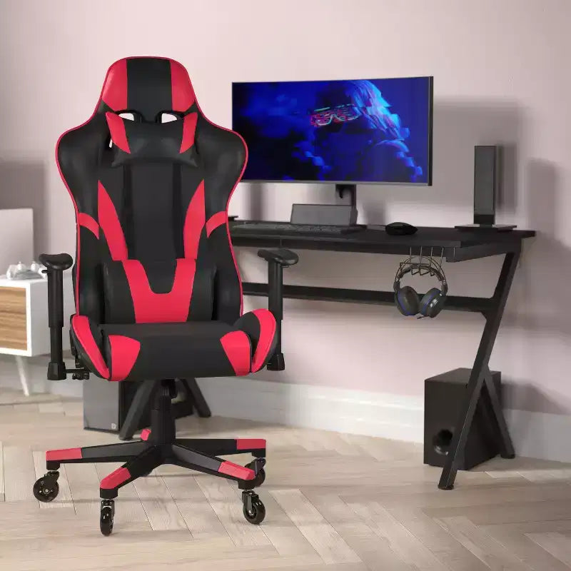 Flash Furniture X20 Sedia da gaming, sedia da ufficio da corsa per computer PC, regolabile con schienale reclinabile e ruote trasparenti