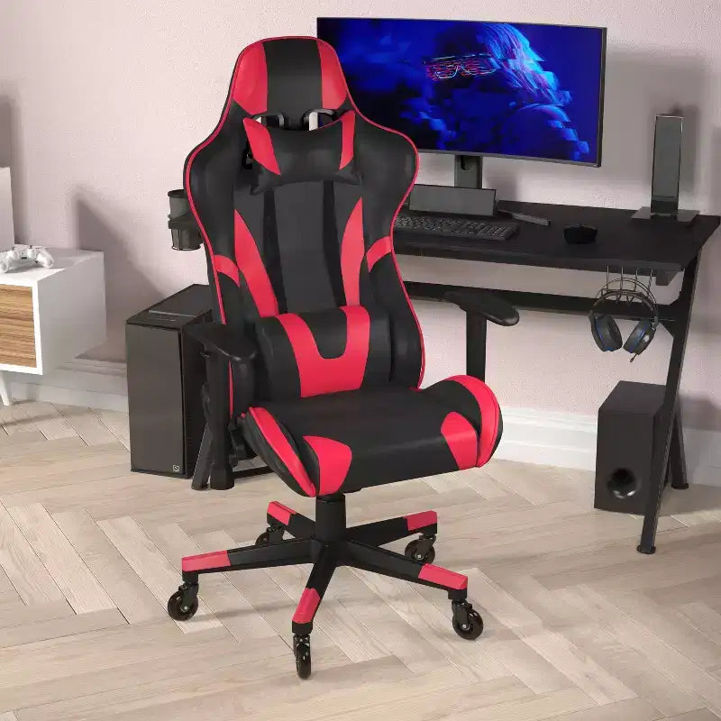 Flash Furniture X20 Sedia da gaming, sedia da ufficio da corsa per computer PC, regolabile con schienale reclinabile e ruote trasparenti