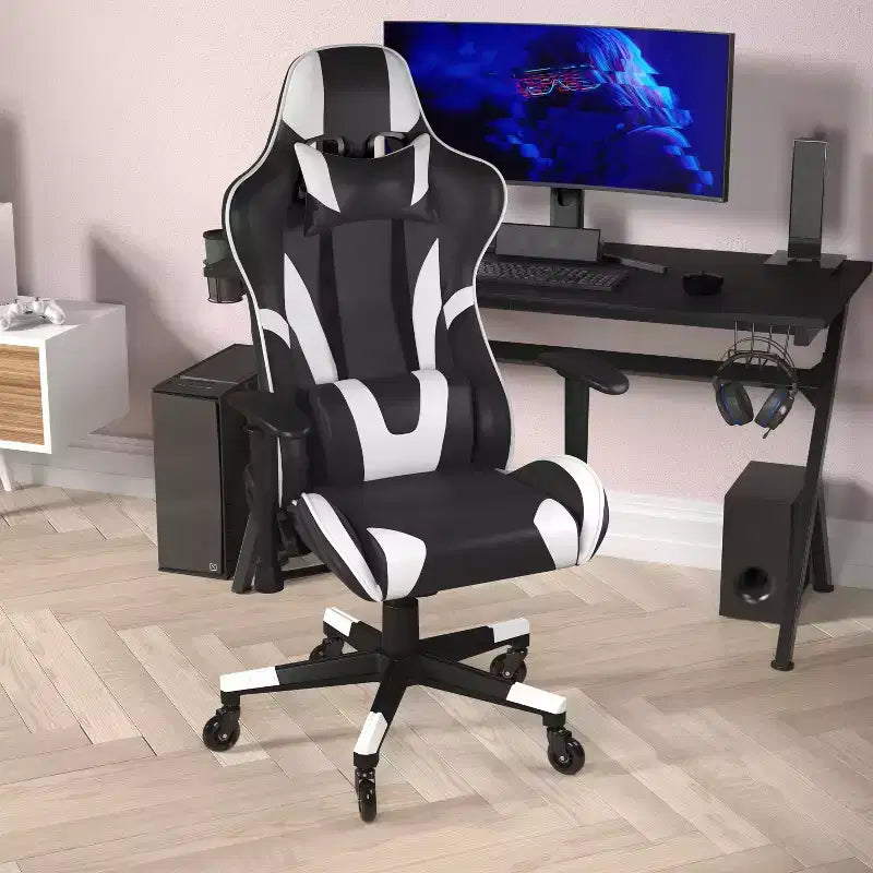 Flash Furniture X20 Sedia da gaming, sedia da ufficio da corsa per computer PC, regolabile con schienale reclinabile e ruote trasparenti