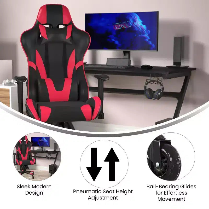 Flash Furniture X20 Sedia da gaming, sedia da ufficio da corsa per computer PC, regolabile con schienale reclinabile e ruote trasparenti