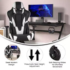 Flash Furniture X20 Sedia da gaming, sedia da ufficio da corsa per computer PC, regolabile con schienale reclinabile e ruote trasparenti