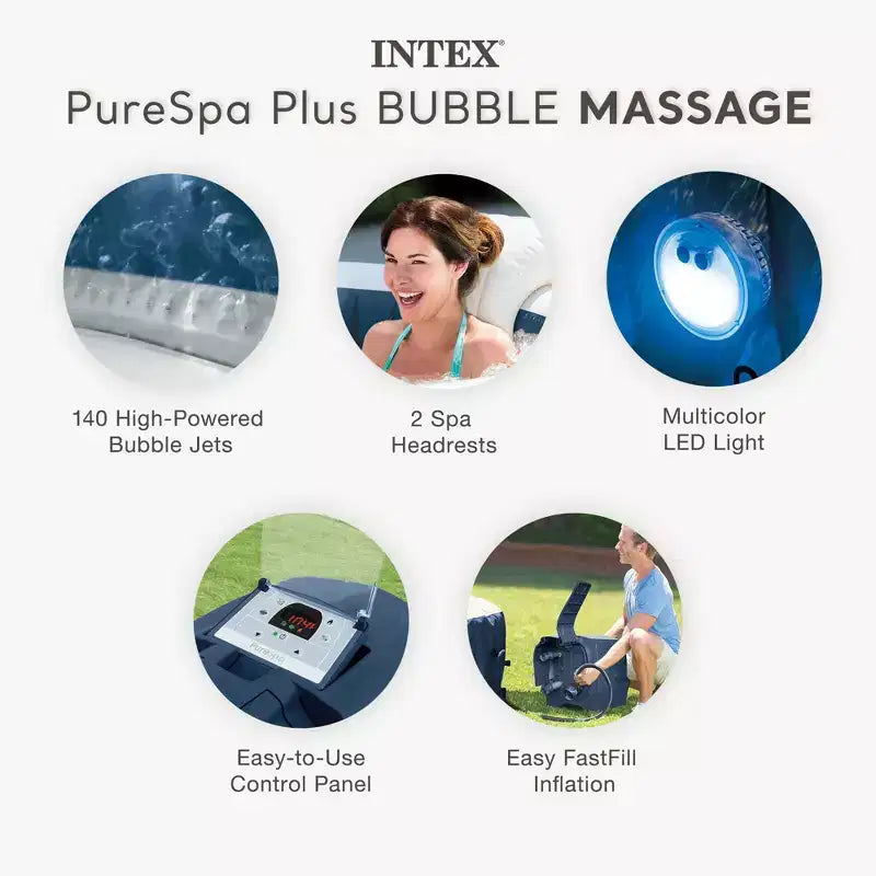 Intex PureSpa Plus - Spa gonflable rond portable 4 ou 6 places avec jets apaisants et pompe de chauffage intégrée