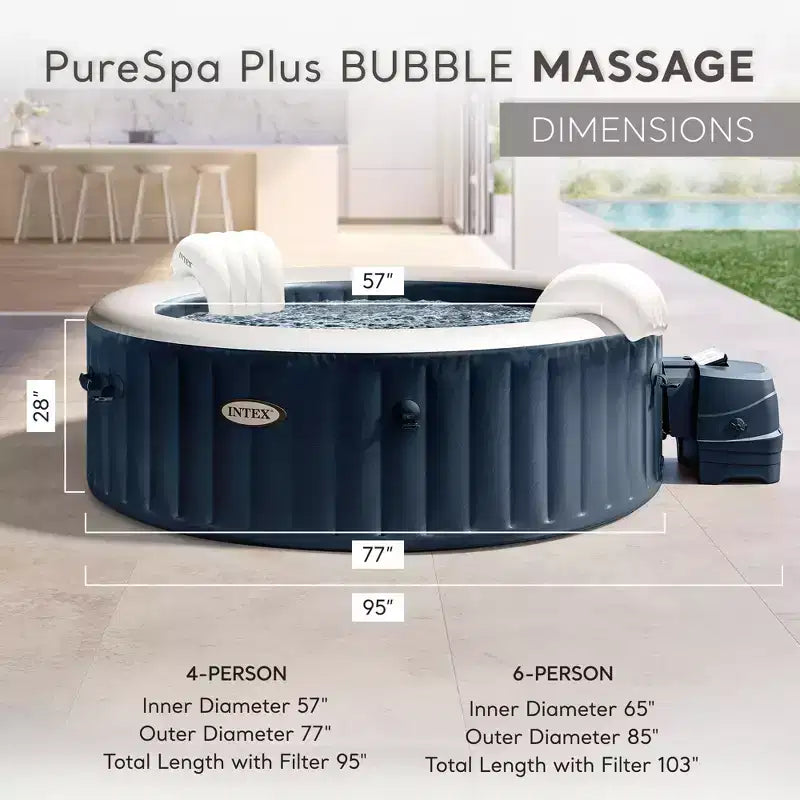 Intex PureSpa Plus - Spa gonflable rond portable 4 ou 6 places avec jets apaisants et pompe de chauffage intégrée