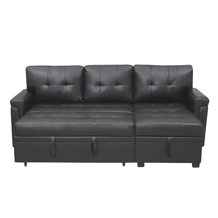 Canapé d'angle convertible et réversible avec lit gigogne, méridienne de rangement dissimulée et pieds robustes.
