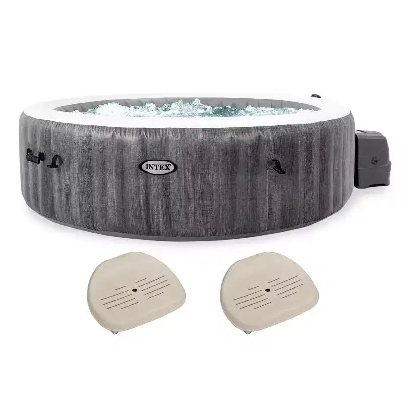 Intex 28441EP PureSpa Plus 85 x 28 Portable Inflatable Hot Tub Bubble Jet Spa with Non-Slip Adjusting Hot Tub Seat Spa Accessory (2 Pack)