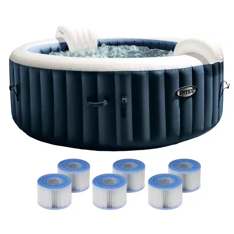Intex 28429EP PureSpa Plus Portable Inflatable Bubble Jet Hot Tub, 77 x 28 & PureSpa Type S1 Easy Set Spa Filter Replacement Cartridges (6 Pack)