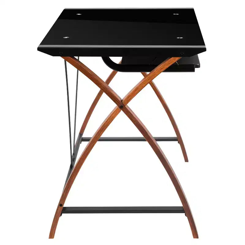 Bureau d'ordinateur d'angle en L Emma et Oliver Glass avec plateau de clavier coulissant