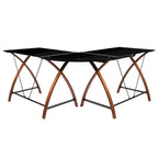 Bureau d'ordinateur d'angle en L Emma et Oliver Glass avec plateau de clavier coulissant