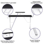 Bureau de gaming Emma et Oliver avec porte-gobelet, support pour casque et support pour écran/smartphone