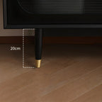 Meuble TV 79 portes en bois blanc nervuré avec étagères réglables