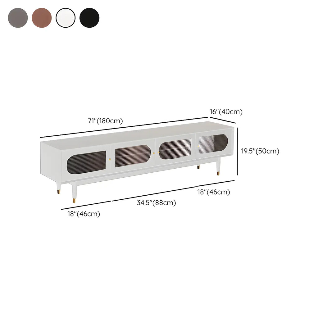 Meuble TV 79 portes en bois blanc nervuré avec étagères réglables