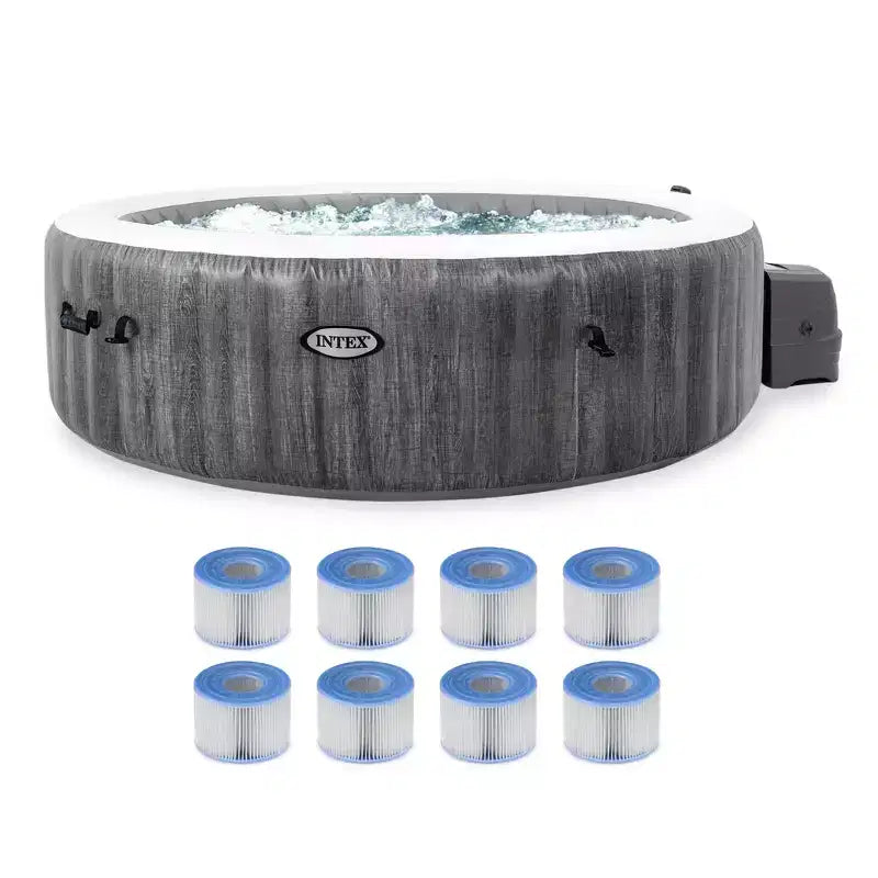 Intex 28441EP PureSpa Plus Portable Inflatable Bubble Jet Spa Hot Tub, 85 x 28 & 29001E Type S1 Easy Set Spa Filter Replacement Cartridges (8 Pack)