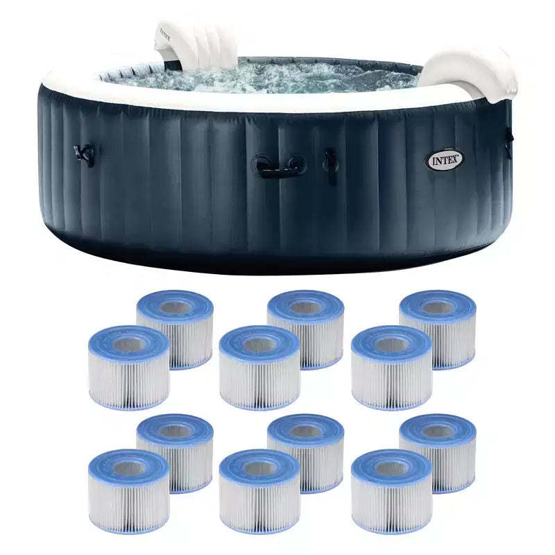 Intex PureSpa Plus 6 Person Portable Inflatable Hot Tub Bubble Jet Spa with 12 Type S1 Easy Set Pool Filter Replacement Cartridges