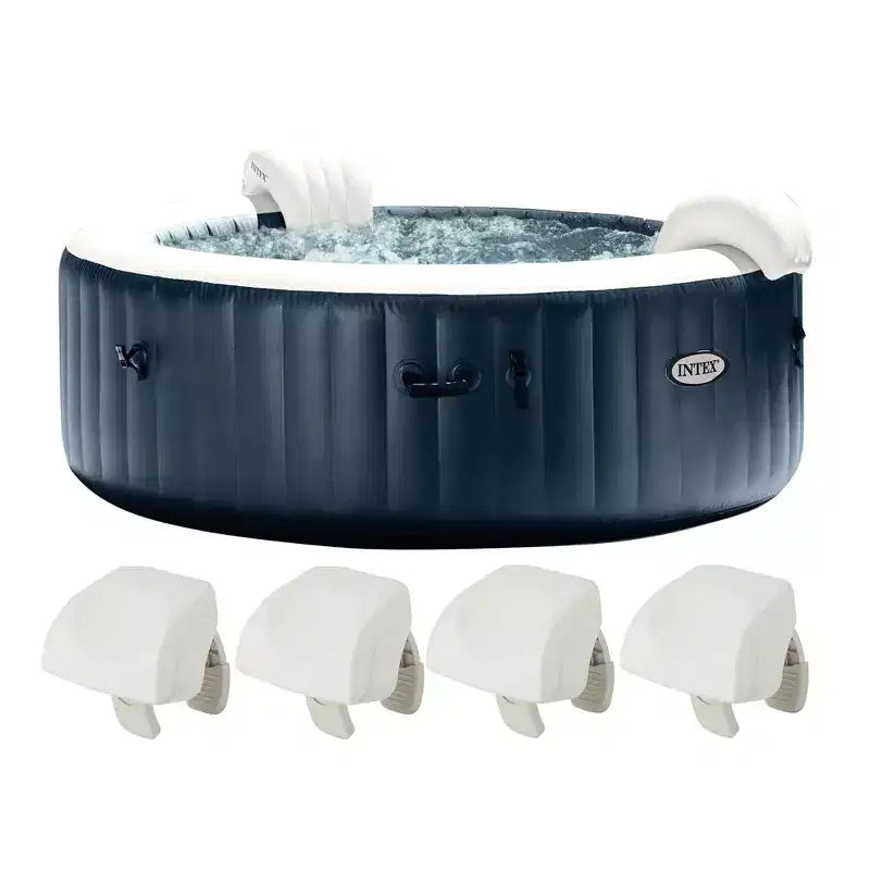 INTEX PureSpa Plus 6 Person Inflatable 85 Round Hot Tub Bubble Jet Spa with 170 Bubble AirJets and 4 Cushioned Foam Hot Tub Headrest Pillows, White