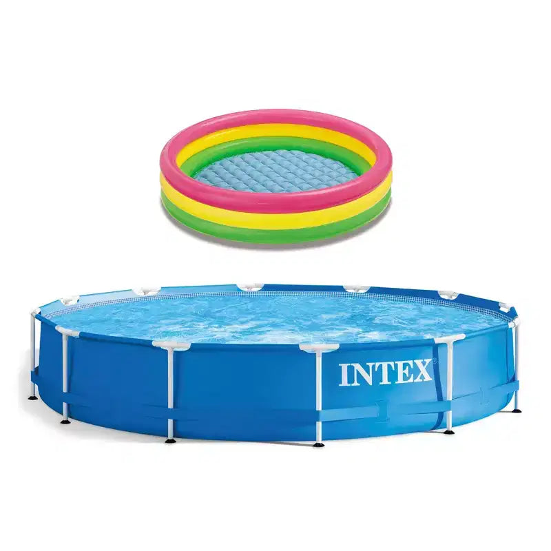 Intex 12' Above Ground Pool and Pump with 58 Inflatable Sunset Glow Kids Pool