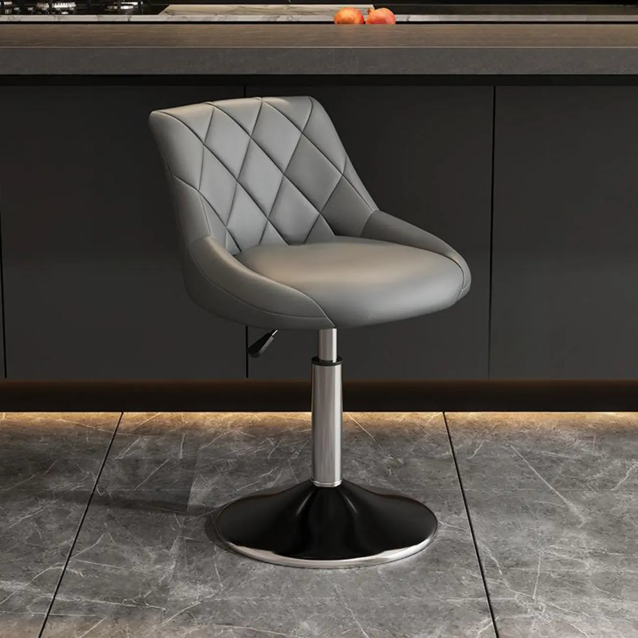 Tabouret de bar pivotant capitonné à losanges, réglable, en cuir PU noir et rouge