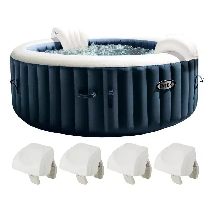 Intex PureSpa Plus Portable Inflatable Hot Tub Bubble Jet Spa, 77 x 28 & PureSpa Cushioned Foam Headrest Pillow Hot Tub Spa Accessory, White (4 Pack)