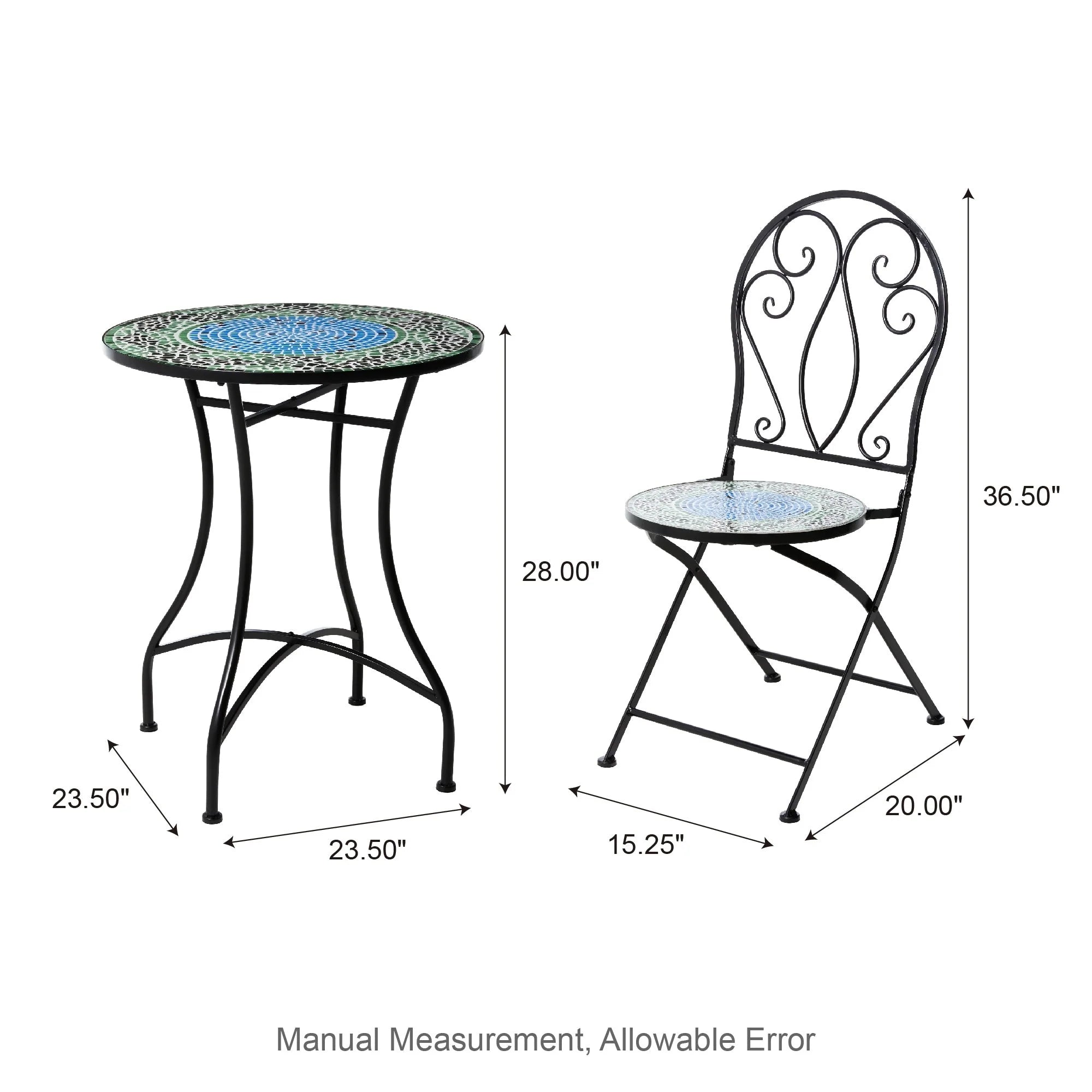 Ensemble bistrot pliant en métal Glitzhome pour extérieur, 3 pièces, table et chaises de patio
