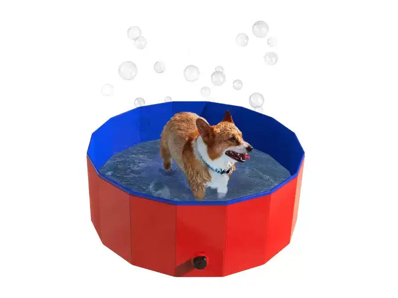 Dog Pool - Portable, Foldable 30.5-Inch Doggie Pool with Drain and Carry Bag - Pet Swimming Pool for Bathing or Play by PETMAKER (Red)