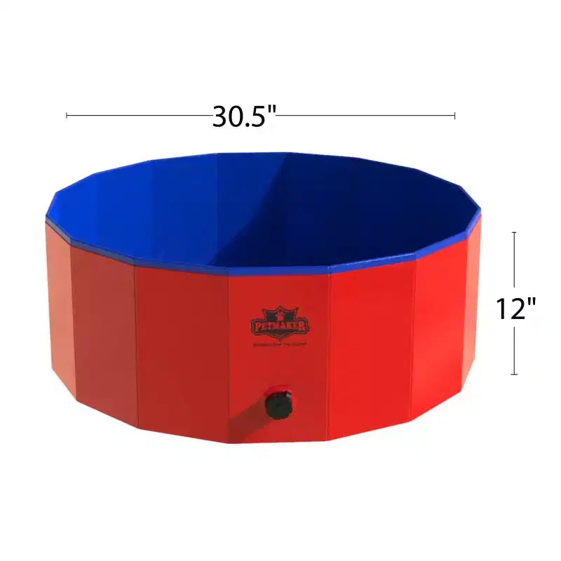 Piscine pour chien – Bassin portatif et pliable pour animaux de compagnie de 77,5 cm avec vidange et sac de transport pour le bain ou le jeu par PETMAKER (rouge)