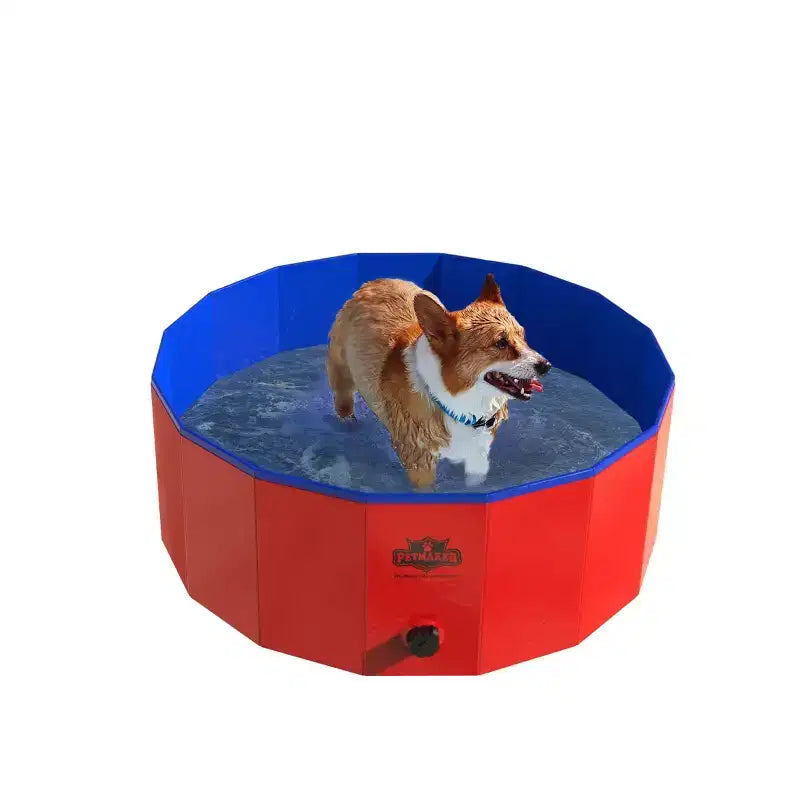 Piscine pour chien – Bassin portatif et pliable pour animaux de compagnie de 77,5 cm avec vidange et sac de transport pour le bain ou le jeu par PETMAKER (rouge)
