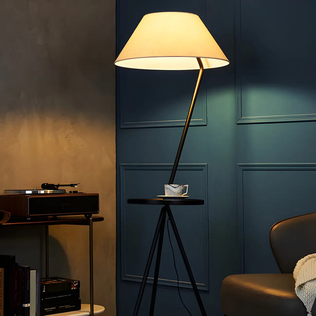 Lampadaire trépied moderne en métal noir avec table basse