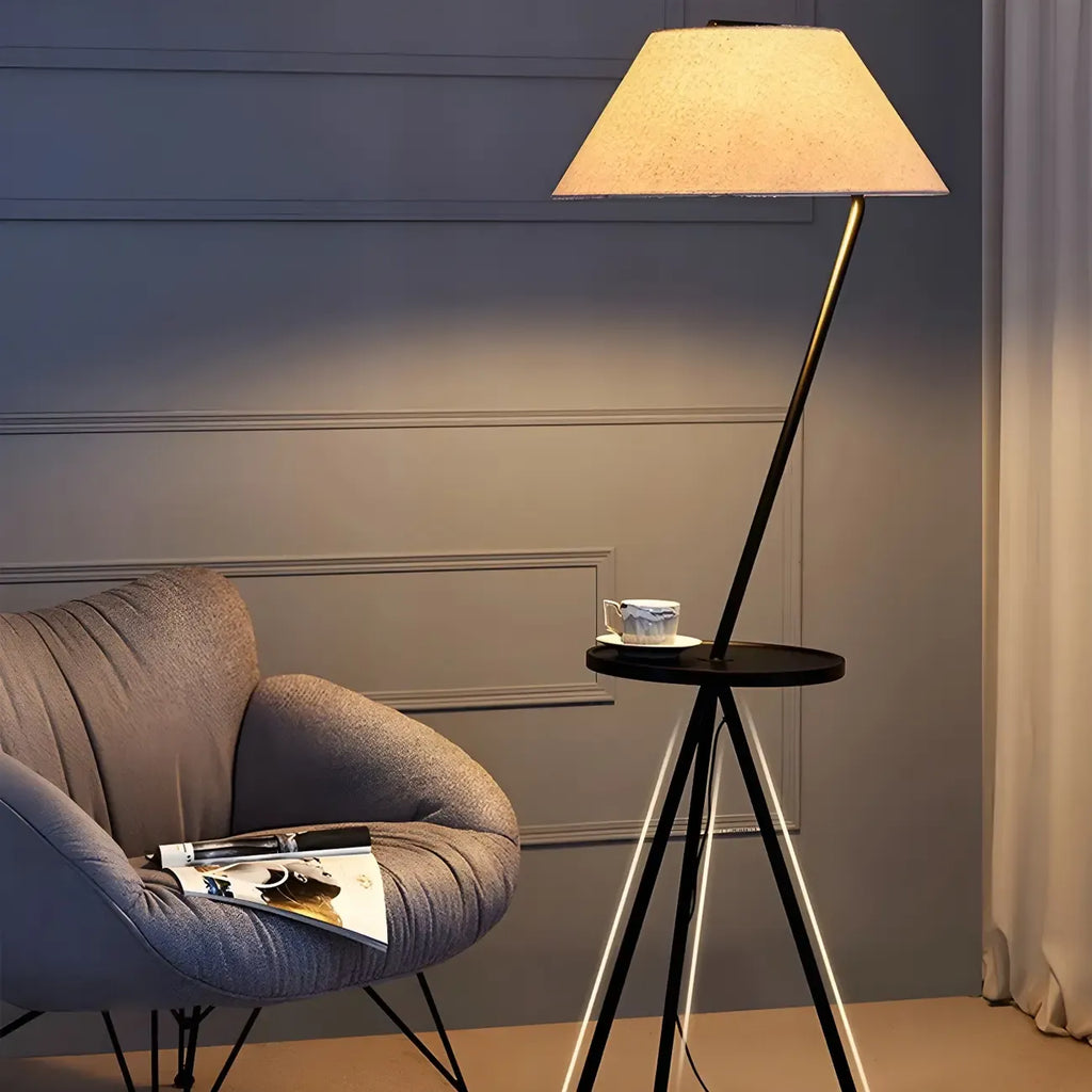 Lampadaire trépied moderne en métal noir avec table basse
