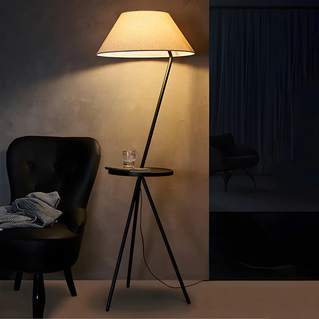 Lampadaire trépied moderne en métal noir avec table basse