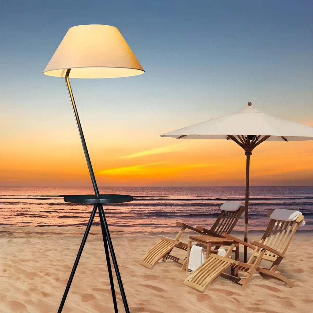 Lampadaire trépied moderne en métal noir avec table basse