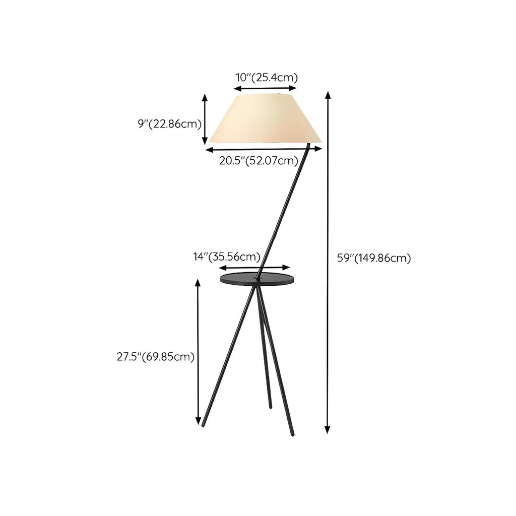 Lampadaire trépied moderne en métal noir avec table basse