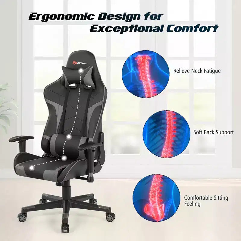 Ensemble Bureau de Gamer en X et Fauteuil de Massage Style Racing Costway pour Bureau à Domicile Noir+Blanc/Bleu/Gris/Rouge