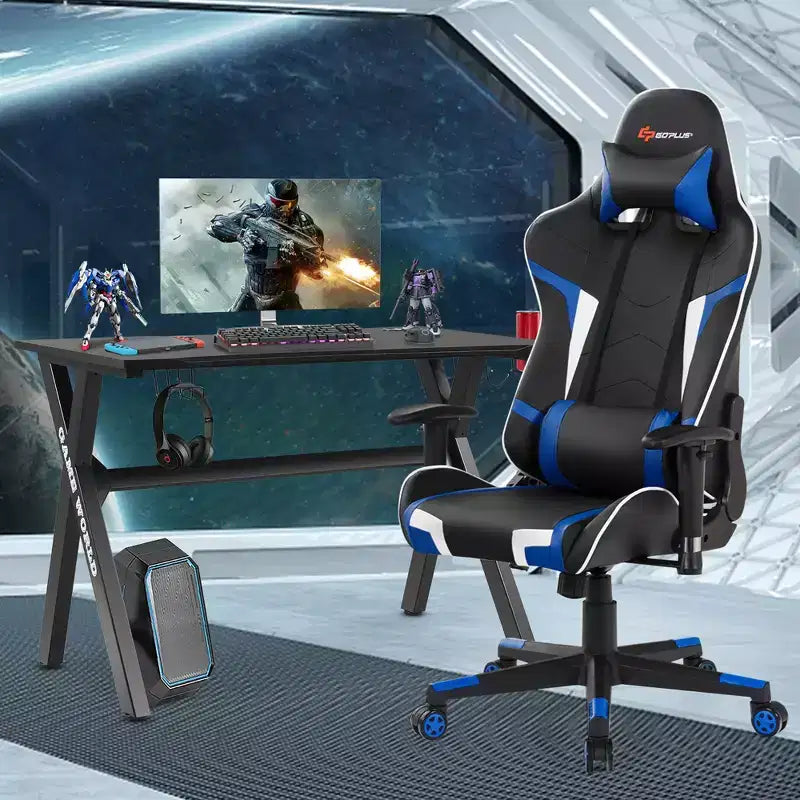 Ensemble Bureau de Gamer en X et Fauteuil de Massage Style Racing Costway pour Bureau à Domicile Noir+Blanc/Bleu/Gris/Rouge