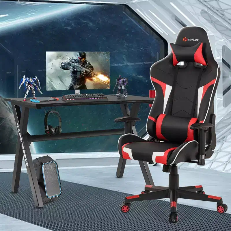 Ensemble Bureau de Gamer en X et Fauteuil de Massage Style Racing Costway pour Bureau à Domicile Noir+Blanc/Bleu/Gris/Rouge