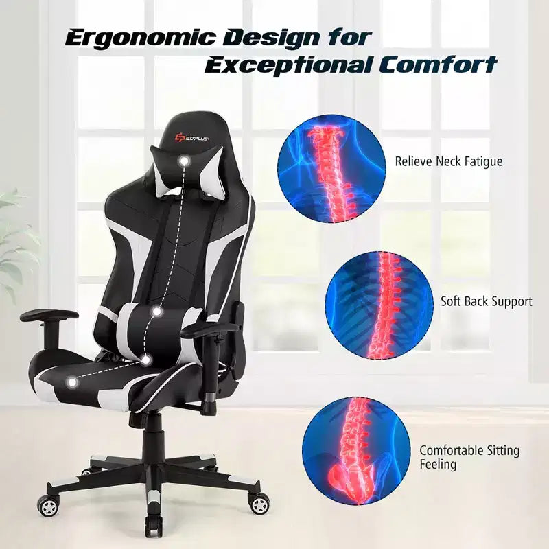 Ensemble Bureau de Gamer en X et Fauteuil de Massage Style Racing Costway pour Bureau à Domicile Noir+Blanc/Bleu/Gris/Rouge