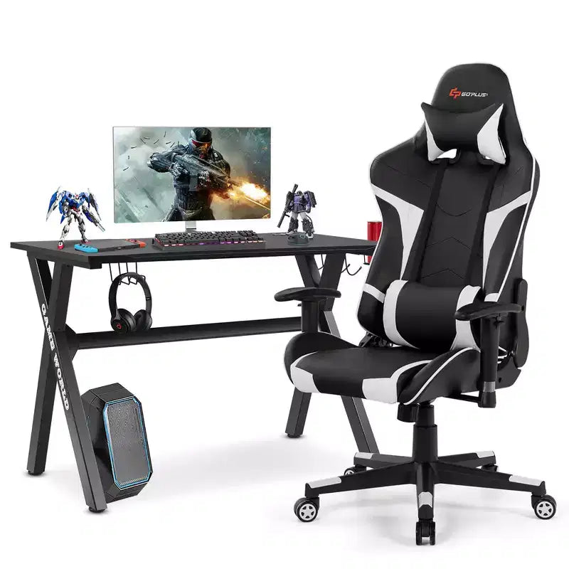 Ensemble Bureau de Gamer en X et Fauteuil de Massage Style Racing Costway pour Bureau à Domicile Noir+Blanc/Bleu/Gris/Rouge