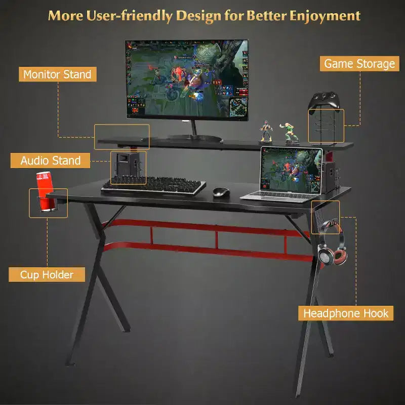 Ensemble bureau gaming et chaise Costway – Bureau informatique 122 cm et fauteuil de massage inclinable noir + blanc/bleu/rose/rouge
