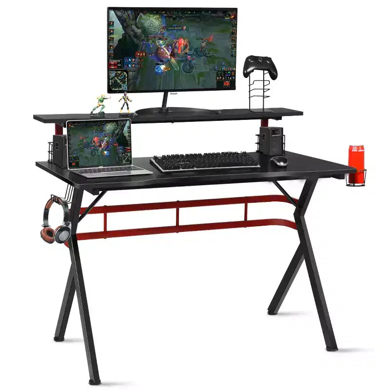 Ensemble bureau gaming et chaise Costway – Bureau informatique 122 cm et fauteuil de massage inclinable noir + blanc/bleu/rose/rouge
