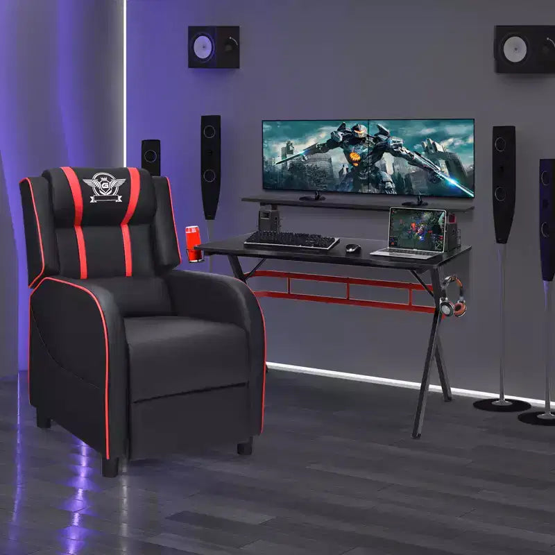 Ensemble bureau gaming et chaise Costway – Bureau informatique 122 cm et fauteuil de massage inclinable noir + blanc/bleu/rose/rouge