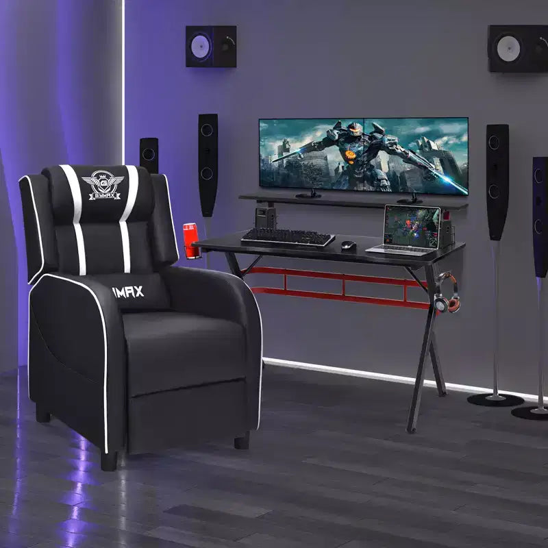 Ensemble bureau gaming et chaise Costway – Bureau informatique 122 cm et fauteuil de massage inclinable noir + blanc/bleu/rose/rouge