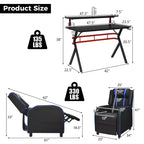 Ensemble bureau gaming et chaise Costway – Bureau informatique 122 cm et fauteuil de massage inclinable noir + blanc/bleu/rose/rouge