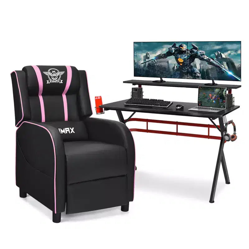 Ensemble bureau gaming et chaise Costway – Bureau informatique 122 cm et fauteuil de massage inclinable noir + blanc/bleu/rose/rouge