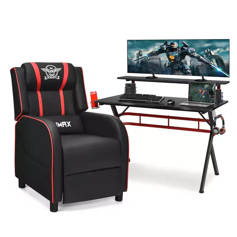 Ensemble bureau gaming et chaise Costway – Bureau informatique 122 cm et fauteuil de massage inclinable noir + blanc/bleu/rose/rouge