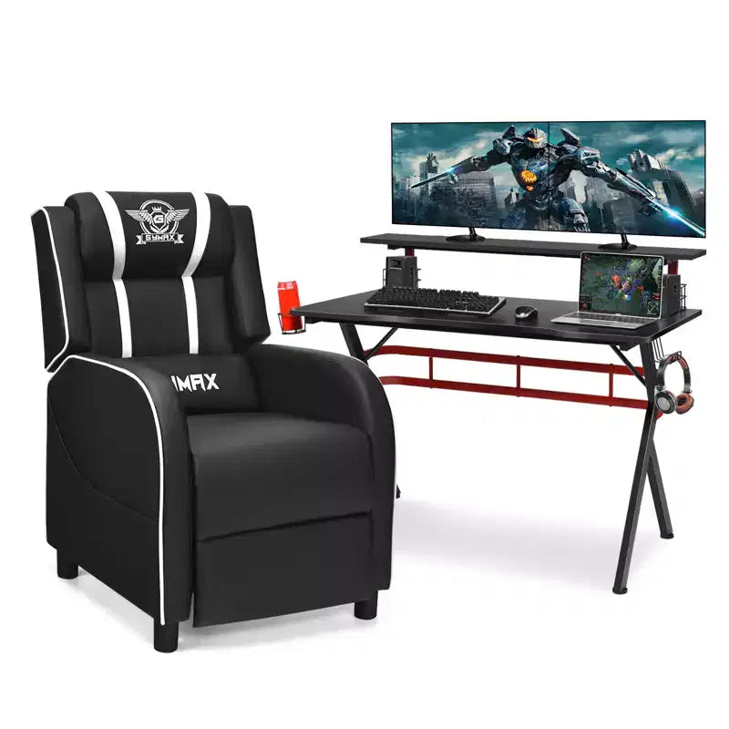 Ensemble bureau gaming et chaise Costway – Bureau informatique 122 cm et fauteuil de massage inclinable noir + blanc/bleu/rose/rouge