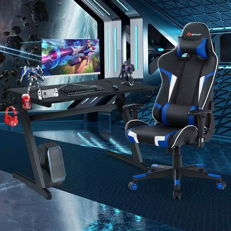 Ensemble de bureau en forme de Z et chaise de jeu de massage de style course Costway pour bureau à domicile