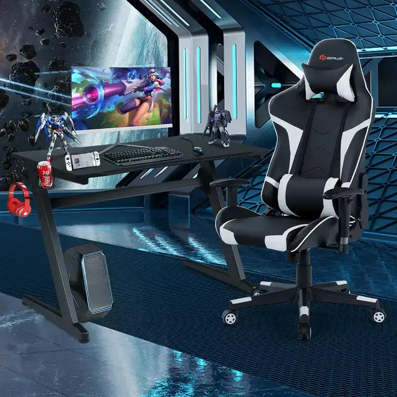 Ensemble de bureau en forme de Z et chaise de jeu de massage de style course Costway pour bureau à domicile